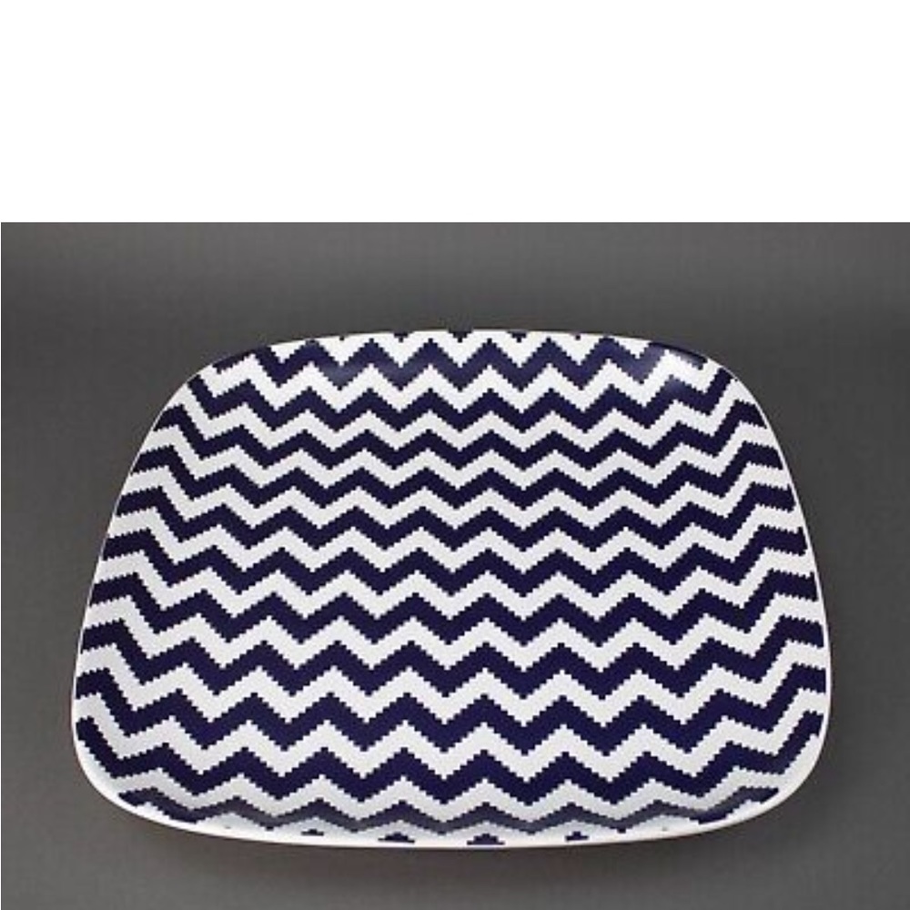 NWT Jonathan Adler Happy Chic Elizabeth Blue Chevron Serving Platter  15"x15"